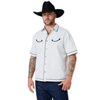 Ringers Western Mens Most Wanted Box Fit Button Up S/S Shirt (125202RW)  White/Charcoal