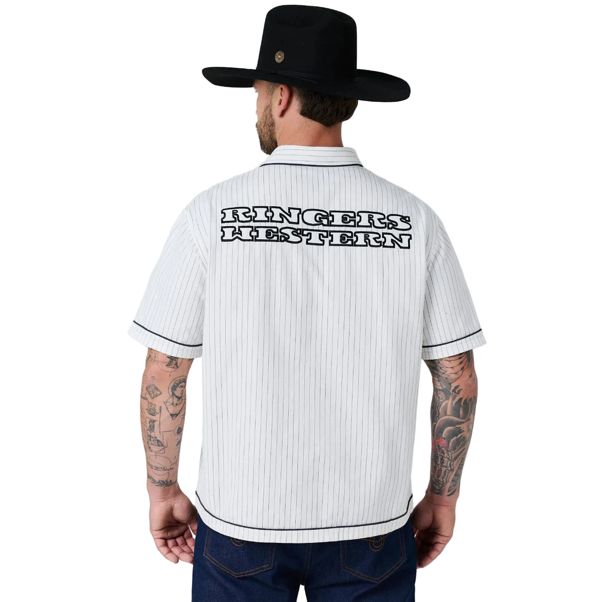 Ringers Western Mens Most Wanted Box Fit Button Up S/S Shirt (125202RW)  White/Charcoal