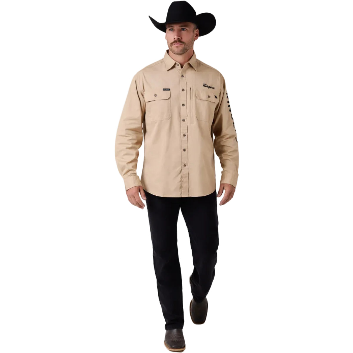 Ringers Western Mens Ridgecrest Full Button L/S Work Shirt (125194RW) Dark Sand