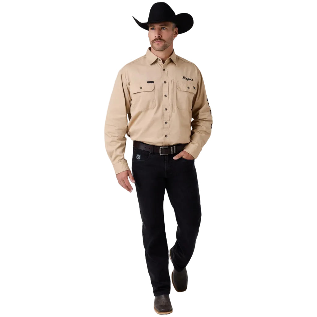 Ringers Western Mens Ridgecrest Full Button L/S Work Shirt (125194RW) Dark Sand