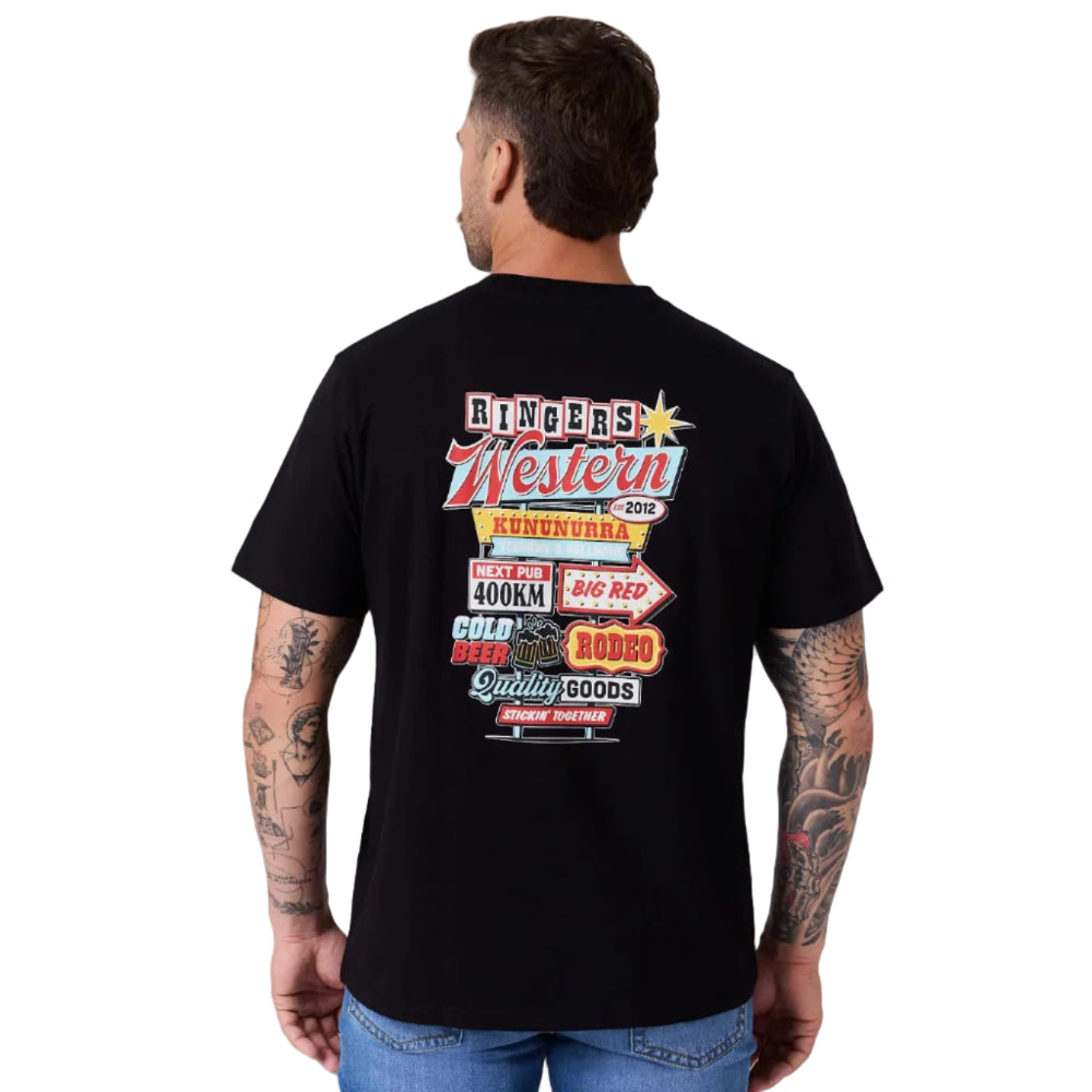 Ringers Western Mens Roadsign Glow Loose Fit S/S Tee (125123RW) Black