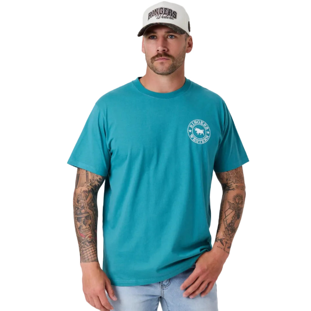 Ringers Western Mens Signature Bull Loose S/S Tee (120201560) Teal/White