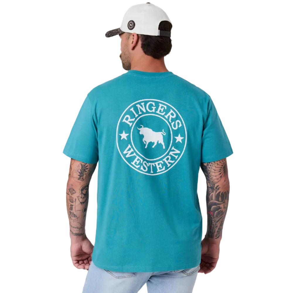 Ringers Western Mens Signature Bull Loose S/S Tee (120201560) Teal/White