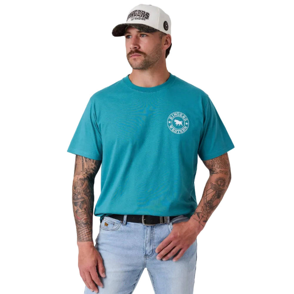 Ringers Western Mens Signature Bull Loose S/S Tee (120201560) Teal/White