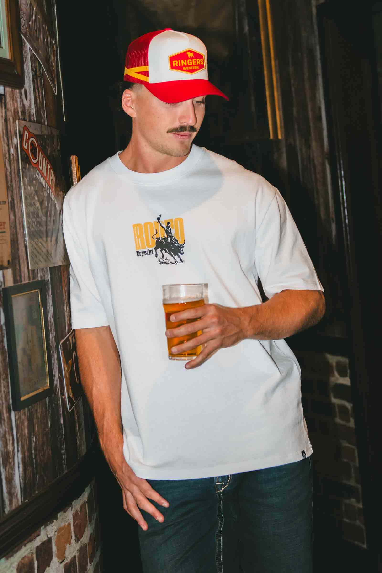 Ringers Western Mens Who Gives A Buck S/S Box Fit Tee (125121RW)  White