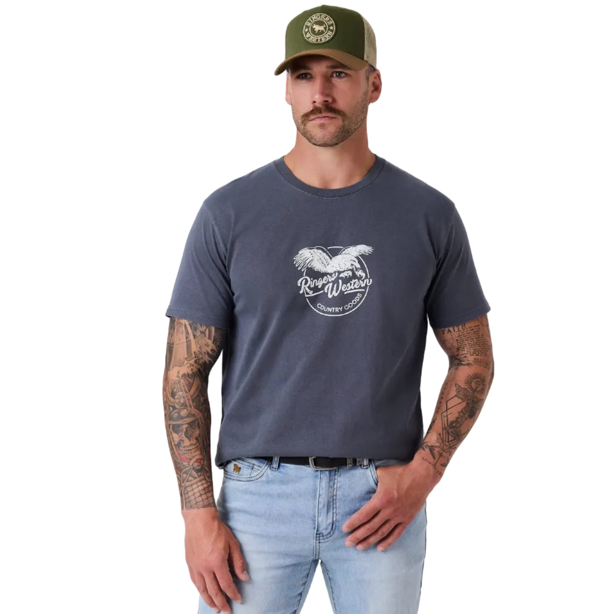 Ringers Western Mens Wild Ridge Eagle Stock Fit S/S Tee (125186RW) Washed Black