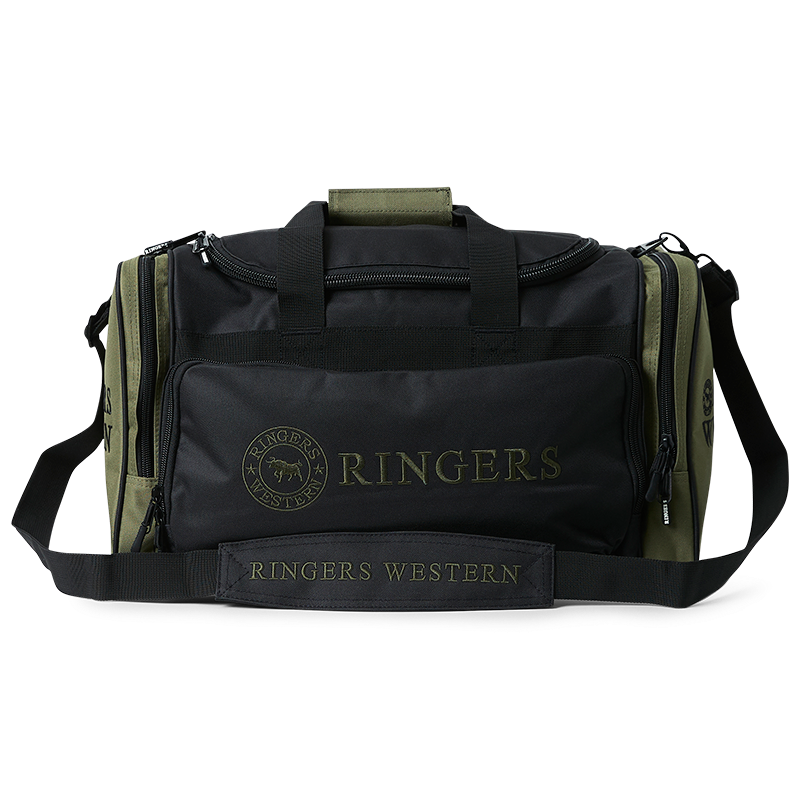A black and army Ringers Western Rider Go Sports Bag (625130RW)  duffel bag with 'Ringers' branding on the front and side, photographed on a clean white background.