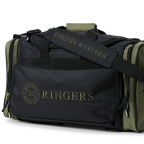 A black and army Ringers Western Rider Go Sports Bag (625130RW)  duffel bag with 'Ringers' branding on the front and side, featuring top carry handles, a shoulder strap and zippered top and side pockets, photographed on a clean white background.