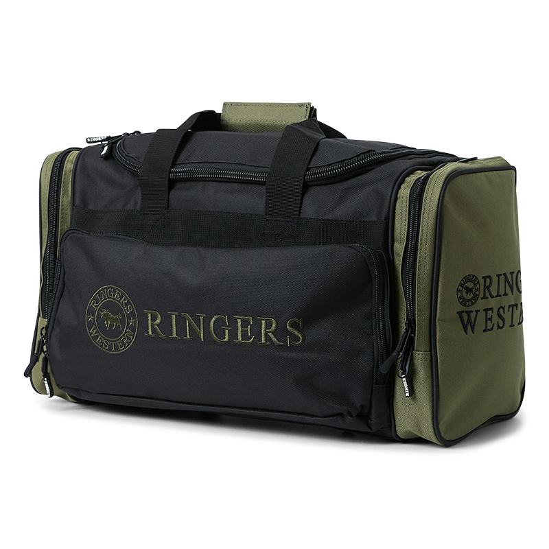 A black and army Ringers Western Rider Go Sports Bag (625130RW)  duffel bag with 'Ringers' branding on the front and side, photographed on a clean white background.