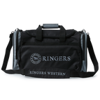 A black and charcoal Ringers Western Rider Go Sports Bag (625130RW) duffel bag with 'RINGERS' printed in charcoal on the front and 'RINGERS WESTERN' on the side, shown on a plain white background.