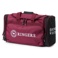 A burgundy and black Ringers Western Rider Go Sports Bag (625130RW) duffel bag with white 'Ringers' branding, featuring dual top handles, a front zippered pocket, and a side pocket.