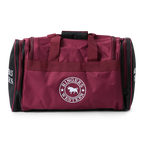 A back view of a burgundy and black Ringers Western Rider Go Sports Bag (625130RW) duffel bag with white 'Ringers' branding, featuring dual top handles, a side zippered pockets, on a white background.