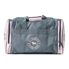 A back view of a Ringers Western Rider Go Sports Bag (625130RW) duffel bag in charcoal and pastel pink, featuring the brand logo, with top carry handles and zippered compartments on a white background.