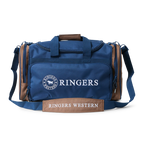 A navy and brown Ringers Western Rider Go Sports Bag (625130RW) duffel bag with 'RINGERS' printed in white on the front and 'RINGERS WESTERN' on the side, shown on a plain white background.