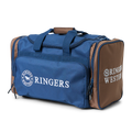 A navy and brown Ringers Western Rider Go Sports Bag (625130RW) duffel bag with 'RINGERS' printed in white on the front and 'RINGERS WESTERN' on the side, shown on a plain white background.