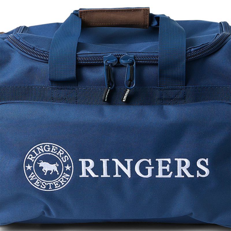 A navy and brown Ringers Western Rider Go Sports Bag (625130RW) duffel bag with 'RINGERS' printed in white on the front, shown on a plain white background.