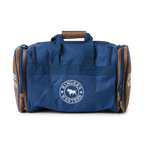 A back view of a navy and brown Ringers Western Rider Go Sports Bag (625130RW) duffel bag with a round 'RINGERS WESTERN' logo printed in white, shown on a plain white background.