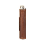 Brown leather flask side angle on a white background
