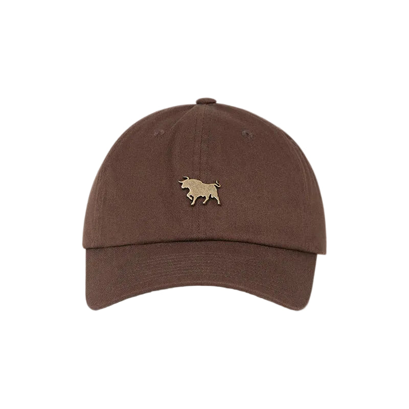 Brown cap with a small logo on a white background