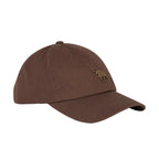 Brown baseball cap with a logo on a white background