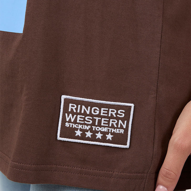 Ringers Western Womens Rodeo Cowboy Athletic S/S Oversized Tee (225190RW)  Chocolate