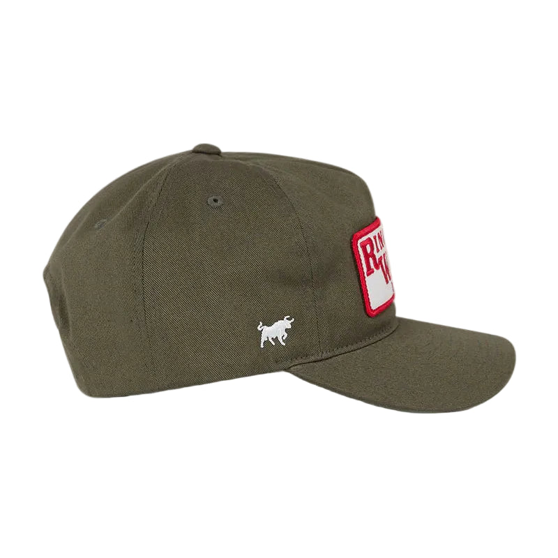 Military Green cap with a small red logo on a white background