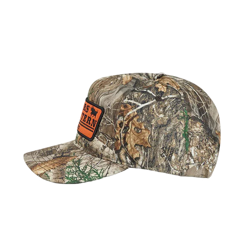Camouflage cap with a brand logo on a white background