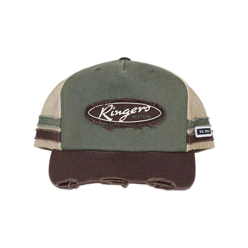 Ringers Western Unisex Worn Out Deep Fit Trucker Cap (625051RW)  Army/Chocolate