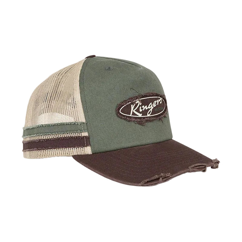 Ringers Western Unisex Worn Out Deep Fit Trucker Cap (625051RW)  Army/Chocolate