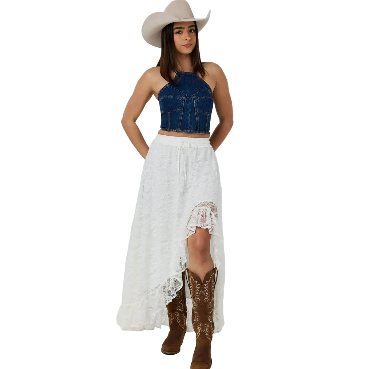 Ringers Western Womens Almost A Cowgirl Shirred Maxi Skirt (225257RW)  Off White