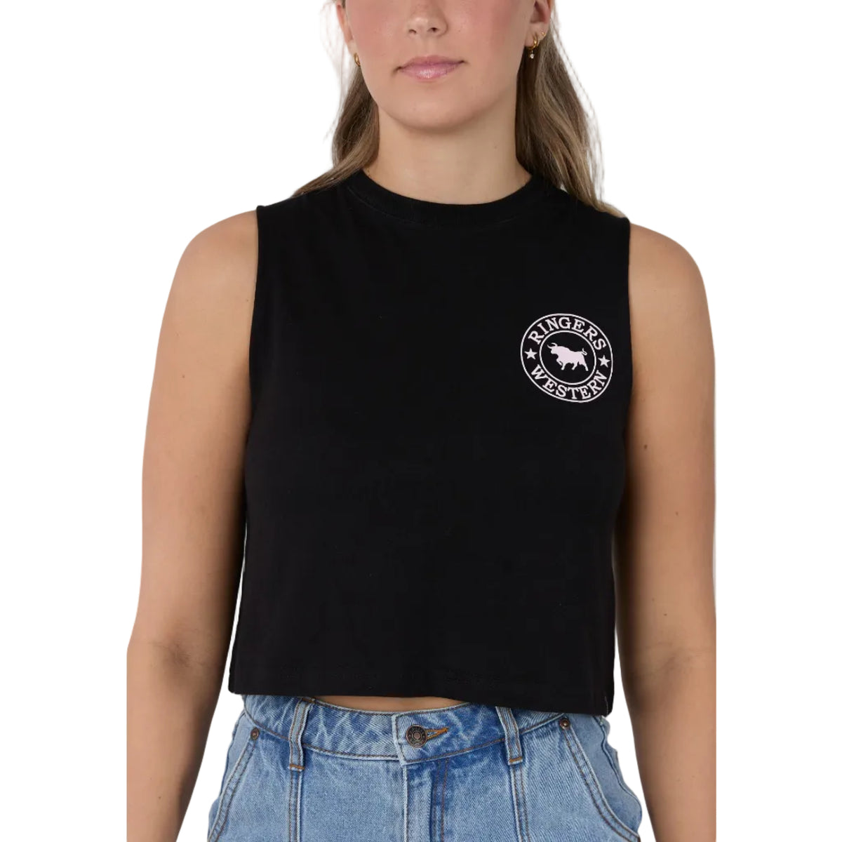 Ringers Western Womens Backcountry Cropped Muscle Tank  (225267RW)  Black/Pink