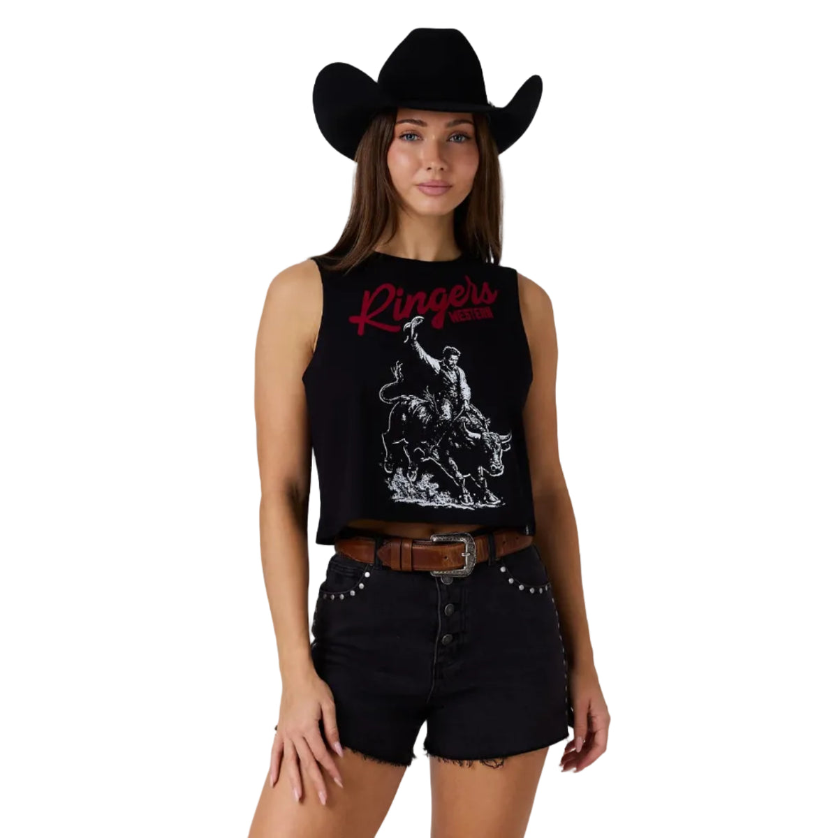 Ringers Western Womens Bull Ride Muscle Tank (225118RW) Black