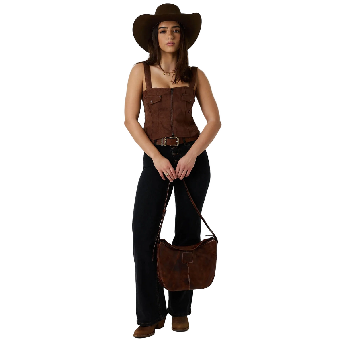 Ringers Western Womens Ember Faux Suede Fashion Top (225249RW)  Dark Tan