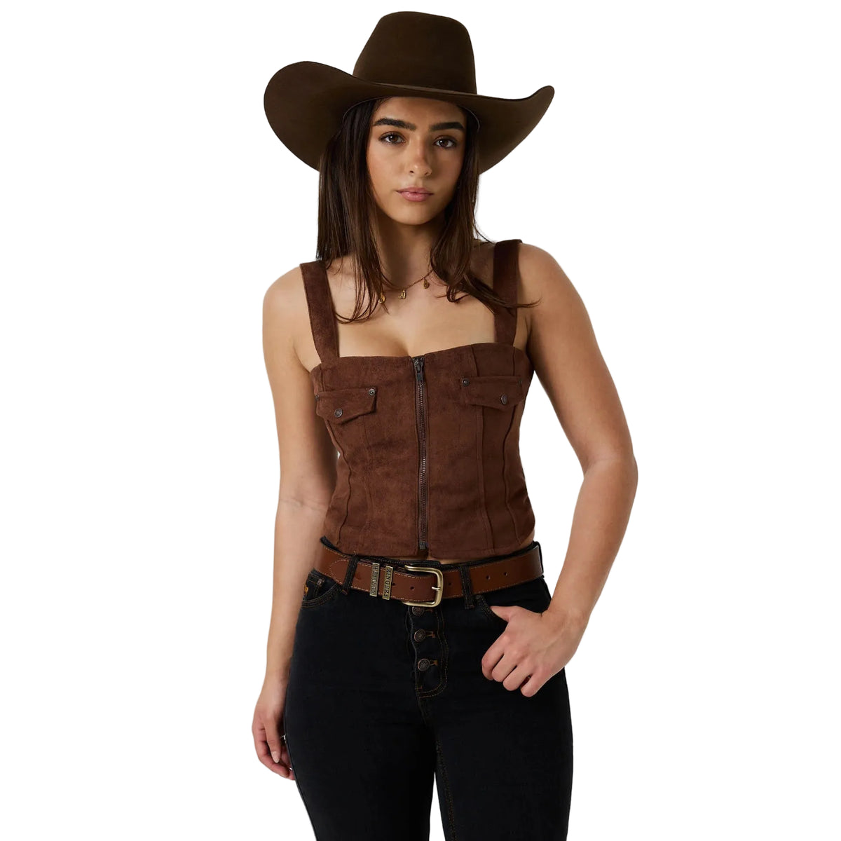 Ringers Western Womens Ember Faux Suede Fashion Top (225249RW)  Dark Tan