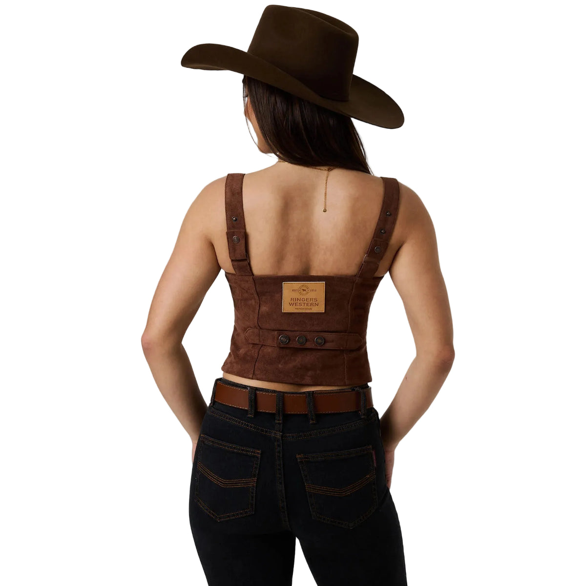 Ringers Western Womens Ember Faux Suede Fashion Top (225249RW)  Dark Tan