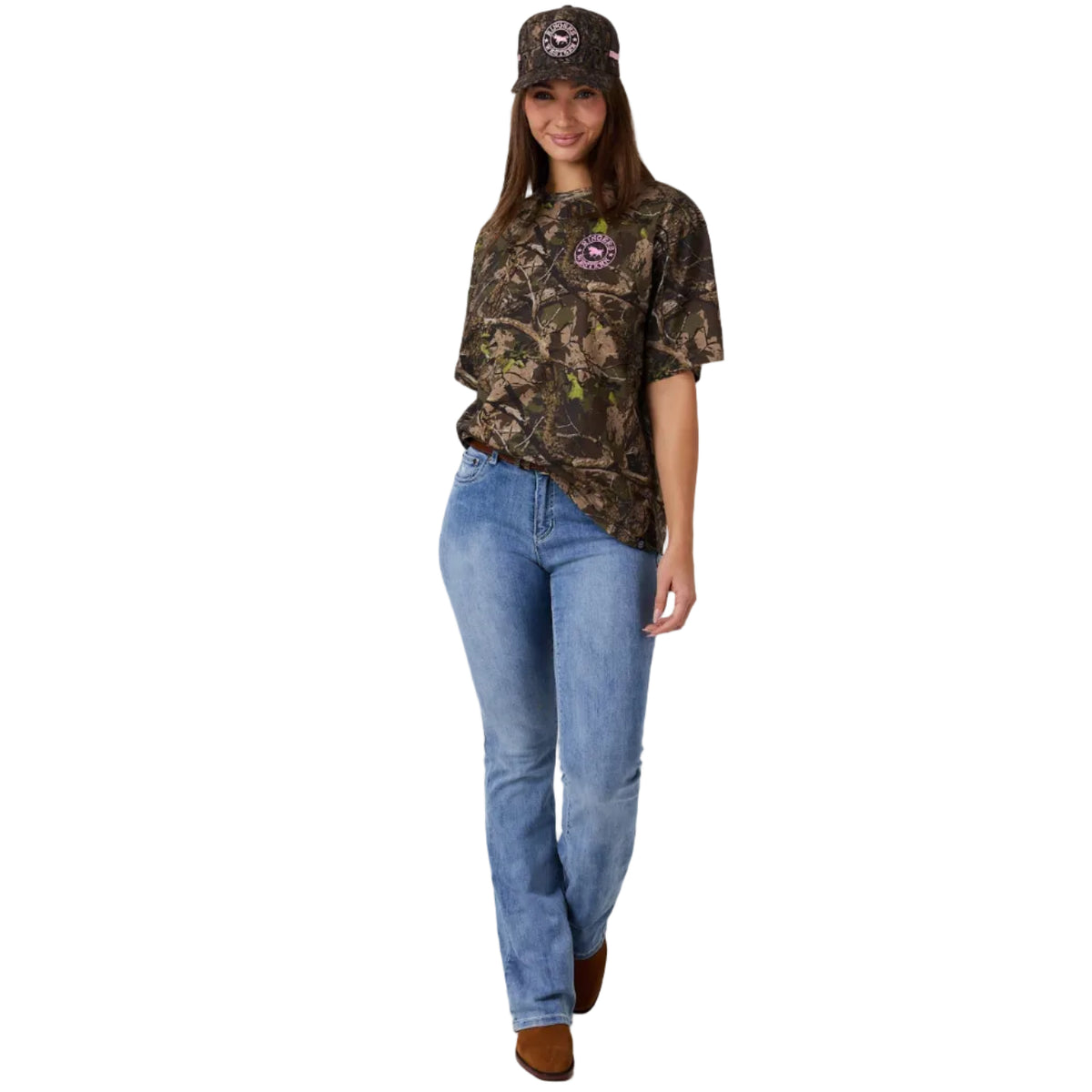 Ringers Western Womens Find Me Oversized S/S Tee (225125RW) Camo/Pastel Pink