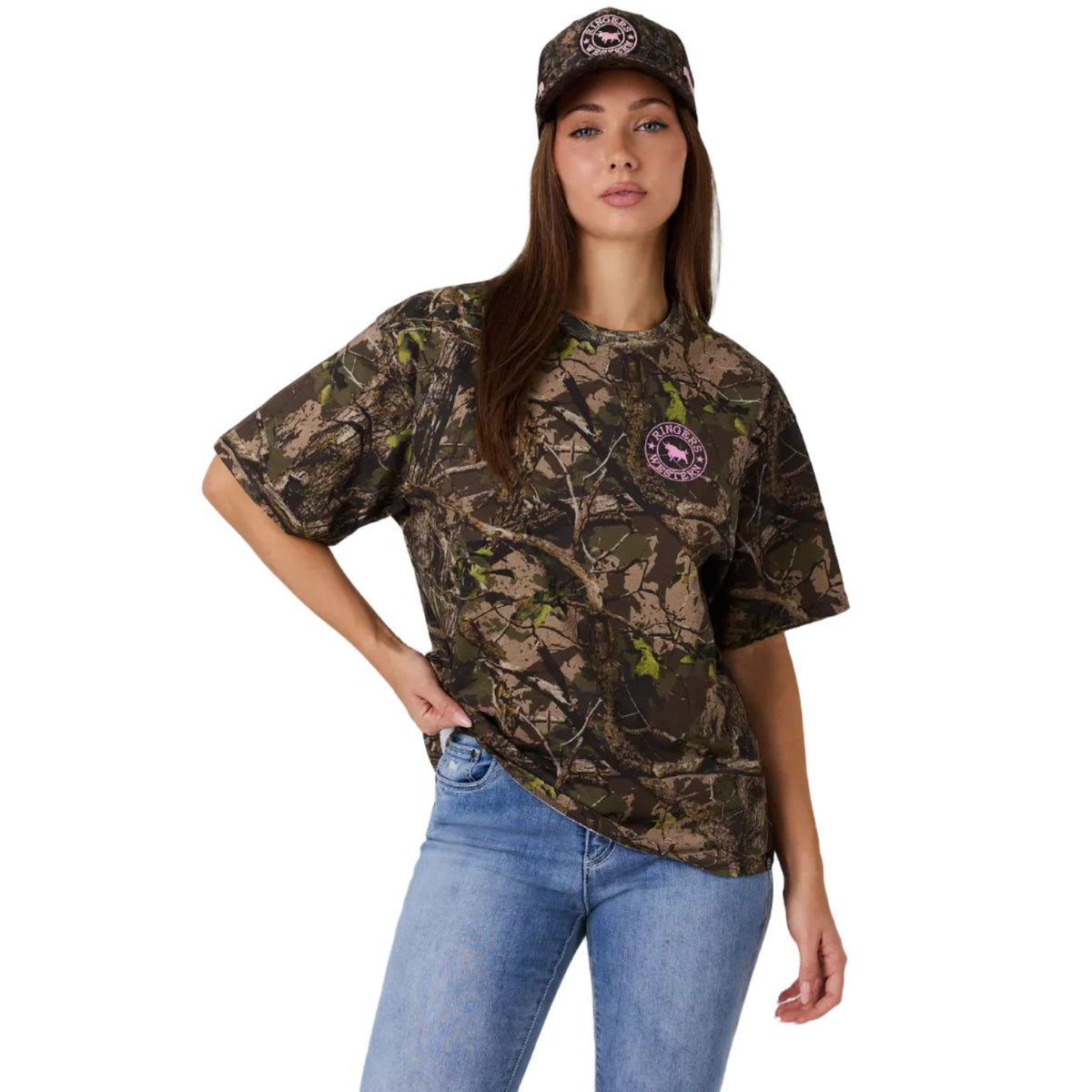 Ringers Western Womens Find Me Oversized S/S Tee (225125RW) Camo/Pastel Pink