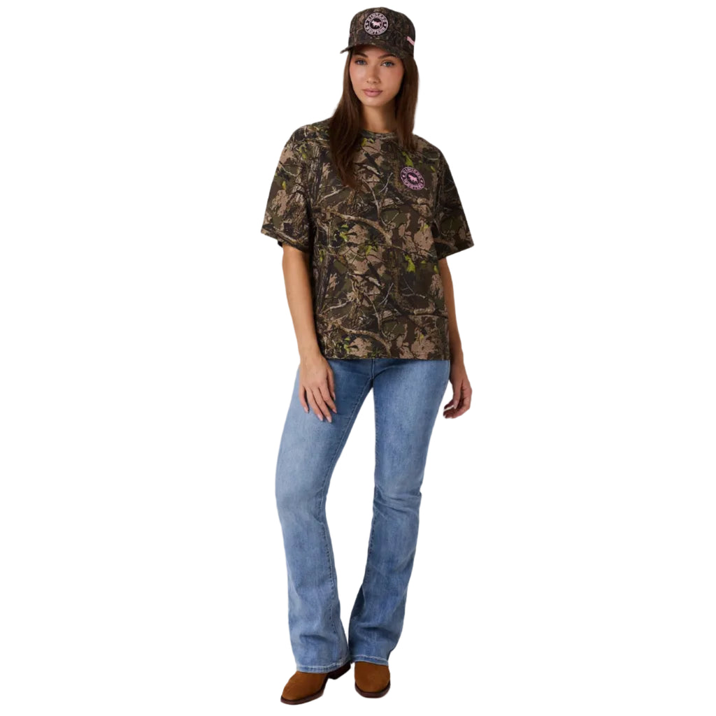 Ringers Western Womens Find Me Oversized S/S Tee (225125RW) Camo/Pastel Pink