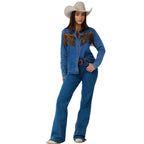 Ringers Western Womens Idaho Faux Suede Fringe L/S Shirt (225131RW) Mid Blue