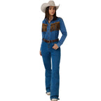 Ringers Western Womens Idaho Faux Suede Fringe L/S Shirt (225131RW) Mid Blue