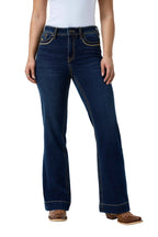 Ringers Western Womens Indi Rodeo Saddle Stitch High Rise Wide Bootleg Jeans (225159RW)  Dark Blue