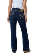 Ringers Western Womens Indi Rodeo Saddle Stitch High Rise Wide Bootleg Jeans (225159RW)  Dark Blue