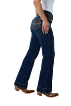 Ringers Western Womens Indi Rodeo Saddle Stitch High Rise Wide Bootleg Jeans (225159RW)  Dark Blue