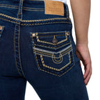 Ringers Western Womens Indi Rodeo Saddle Stitch High Rise Wide Bootleg Jeans (225159RW)  Dark Blue