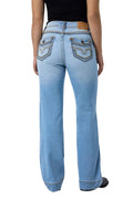 Ringers Western Womens Indi Rodeo Saddle Stitch High Rise Wide Bootleg Jeans (225159RW)  Light Blue