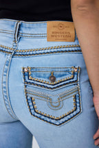 Ringers Western Womens Indi Rodeo Saddle Stitch High Rise Wide Bootleg Jeans (225159RW)  Light Blue