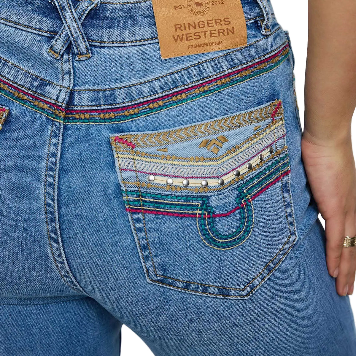 Ringers Western Womens Penny Rodeo Festival High Rise Bootleg Jeans (225164RW)  Mid Blue