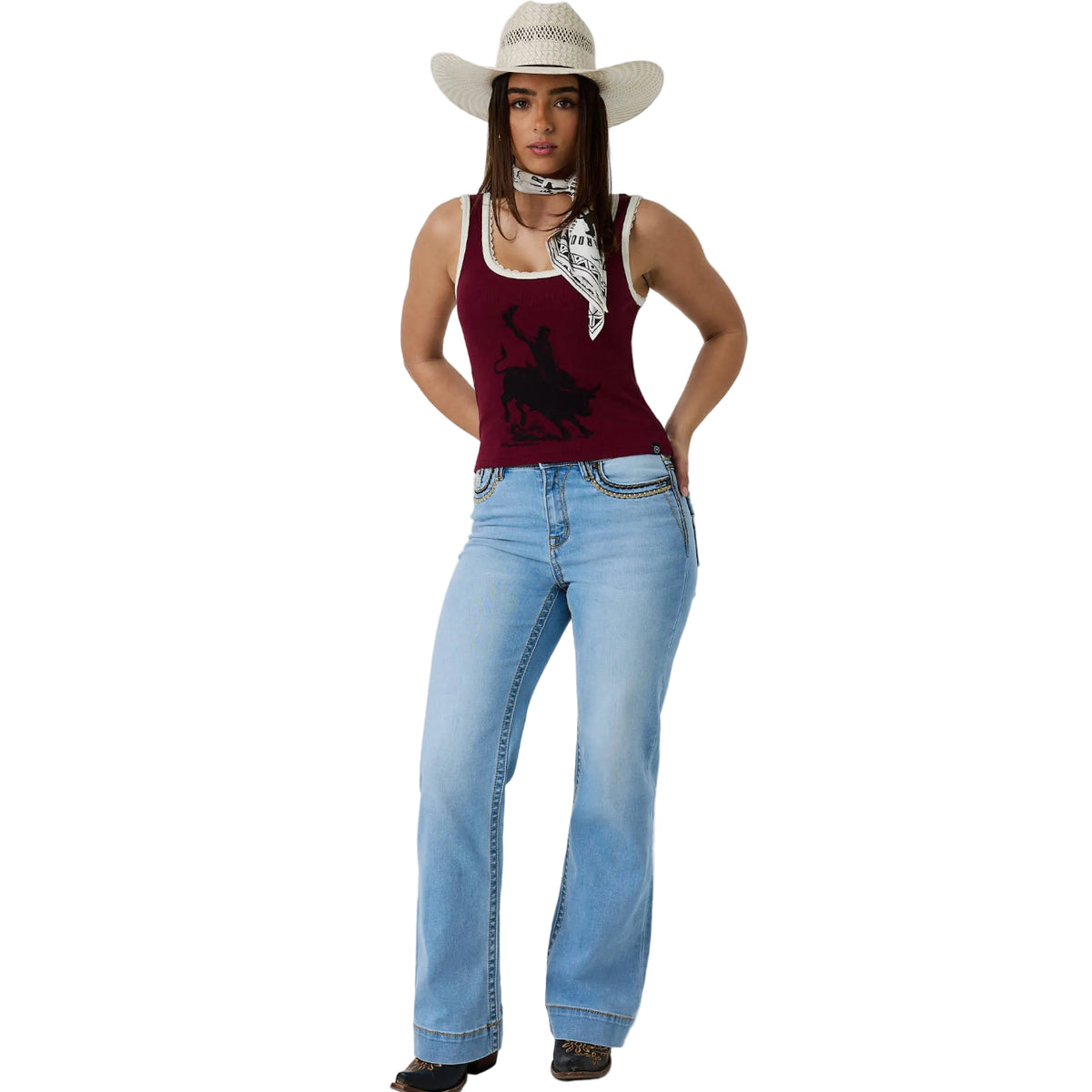 Ringers Western Womens Ridin' Dirty Rib Scoop Neck Tank (225248RW)  Plum