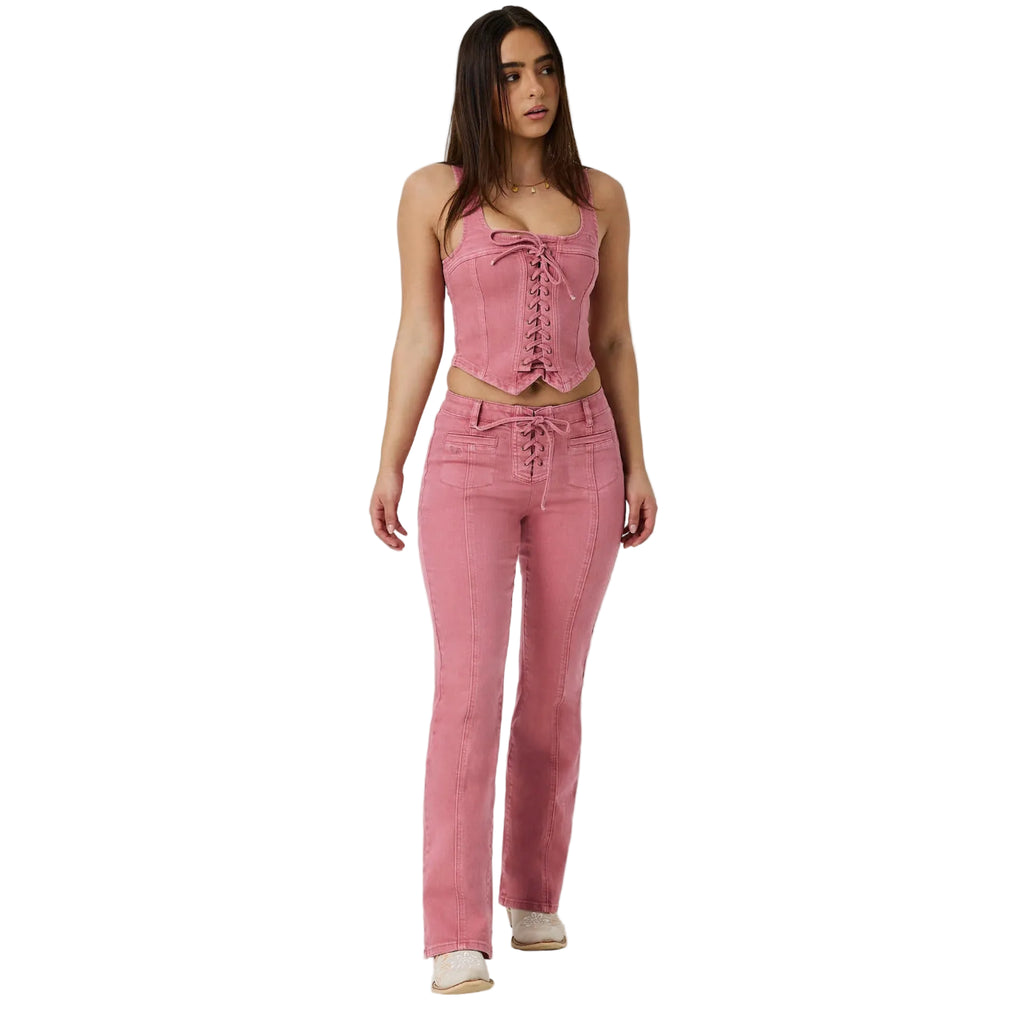 Ringers Western Womens Rodeo Rose Lace Front Mid Rise Bootleg Jeans (225160RW)  Washed Pink