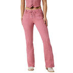 Ringers Western Womens Rodeo Rose Lace Front Mid Rise Bootleg Jeans (225160RW)  Washed Pink